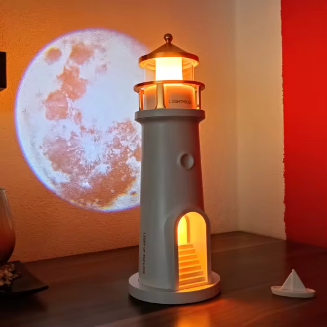 Lampara de Faro: Proyecta la Luna y Altavoz Bluetooth incluido